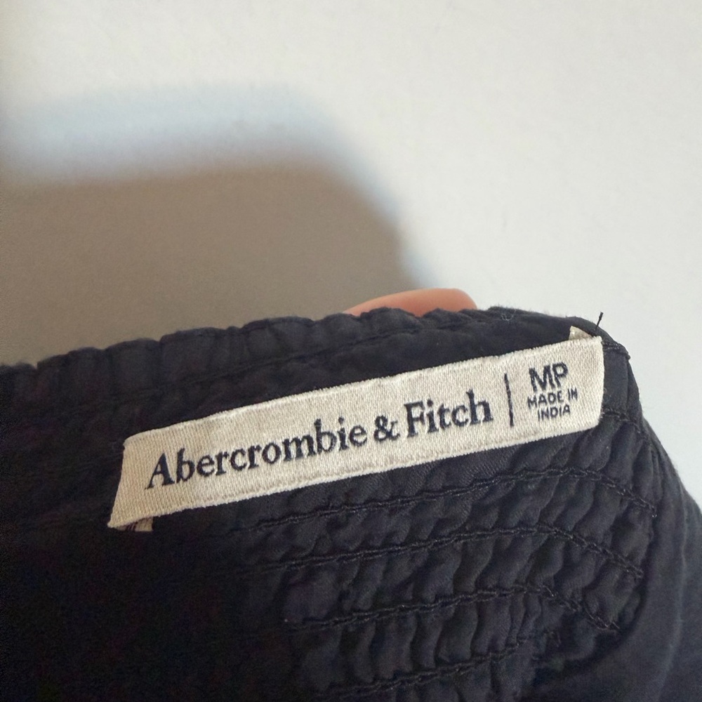 Abercrombie & Fitch Black White Contrast Linen Blend Smock Mini Dress size MP - Picture 6 of 7
